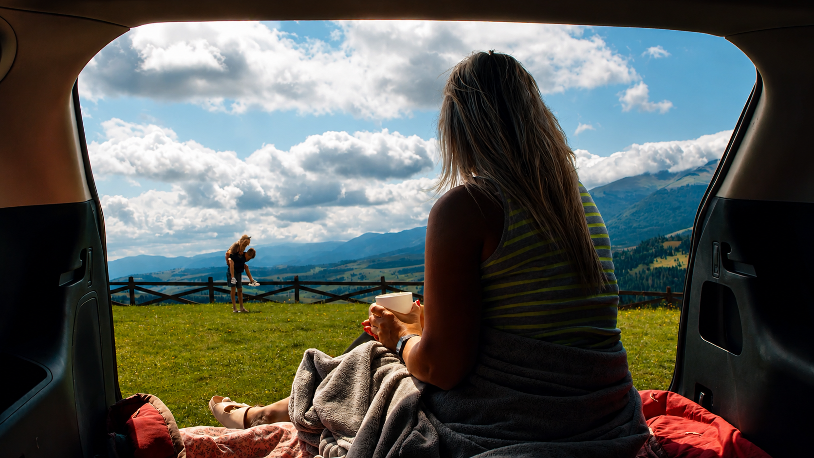 Powering a Brighter Future: Sunrise Energy Brand Film, Weekend away, boot open to the hills