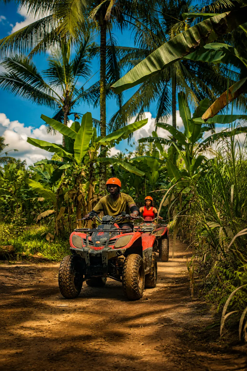 Two Weeks in Bali: A Group Travel Film, Quad tracks through the banana palms